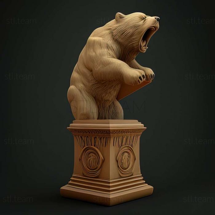 3D model aggressive bear on carved podium (STL)
