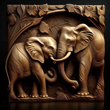 3D model Castor and Pollux elephants famous animal (STL)