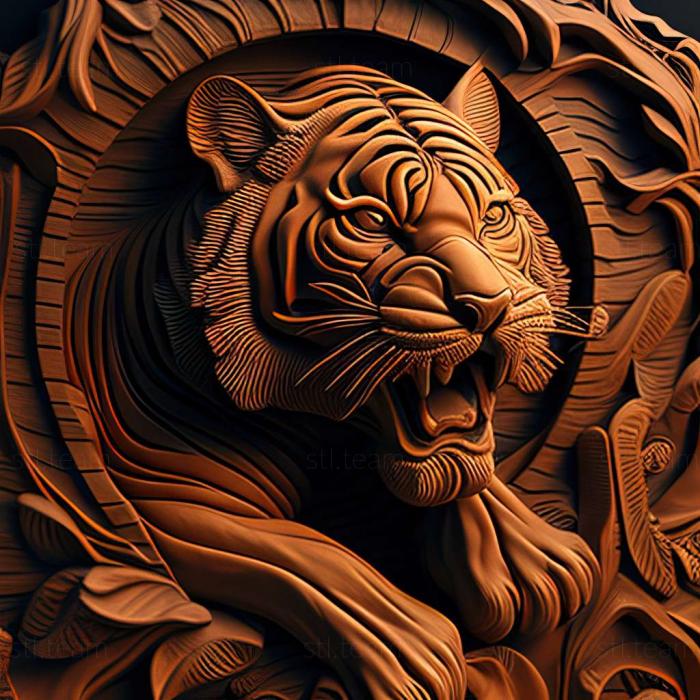 Animals tiger on dramatic carved