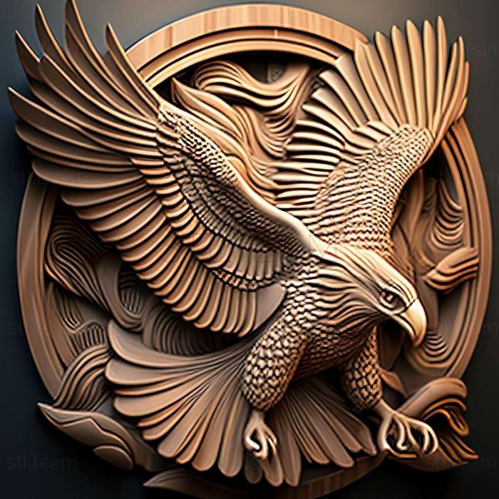 3D model eagle with wings ooks out of (STL)