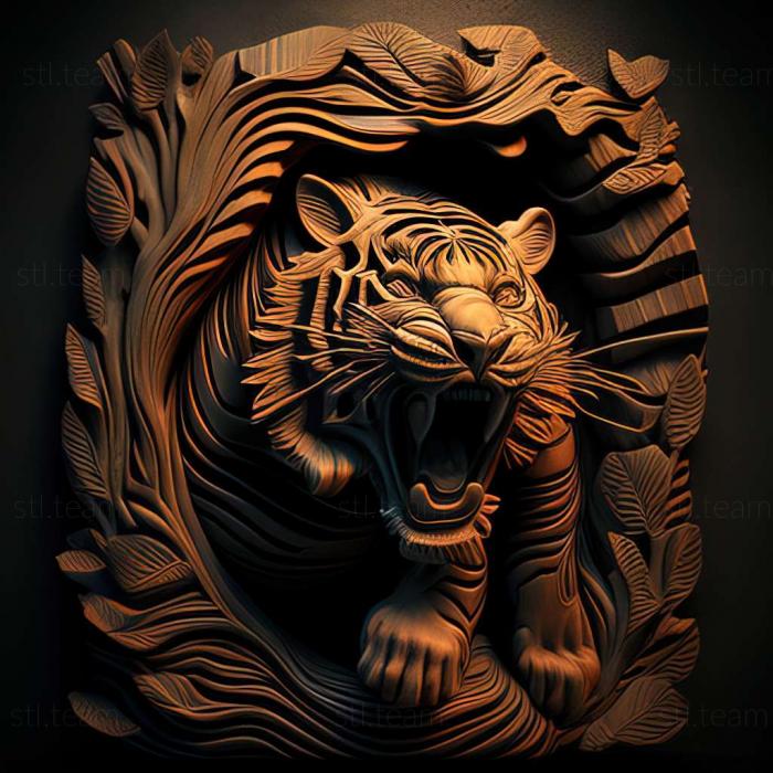 tiger on dramatic carved