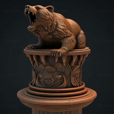 3D model aggressive bear on carved podium (STL)