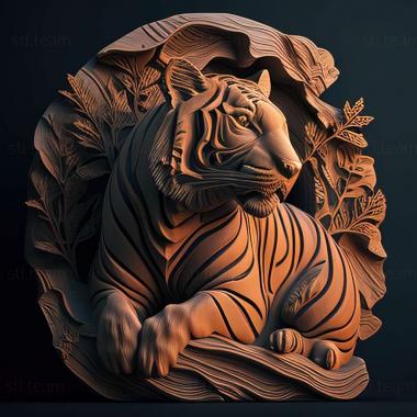 3D model tiger on dramatic carved (STL)