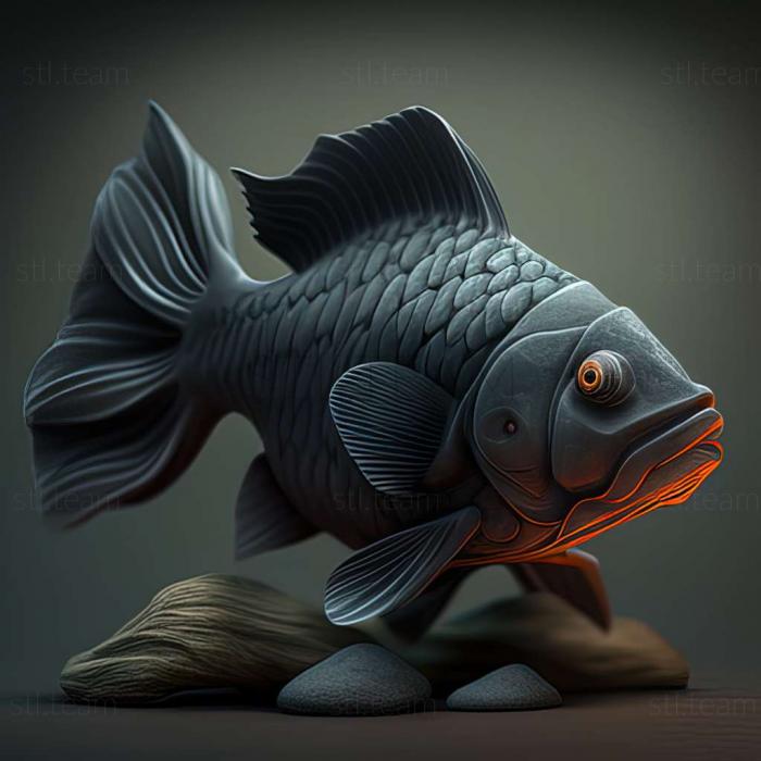 Animals Dark grey oranda fish