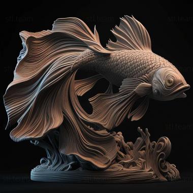 3D model Crown  tailed fighting fish fish (STL)