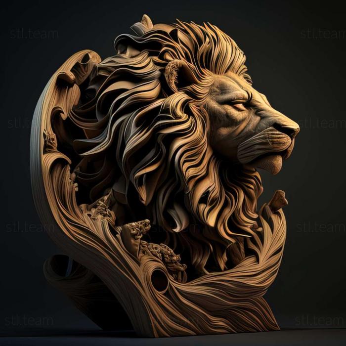 3D model lion ooks out of frame (STL)