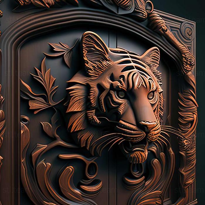 Animals door with tiger 3D