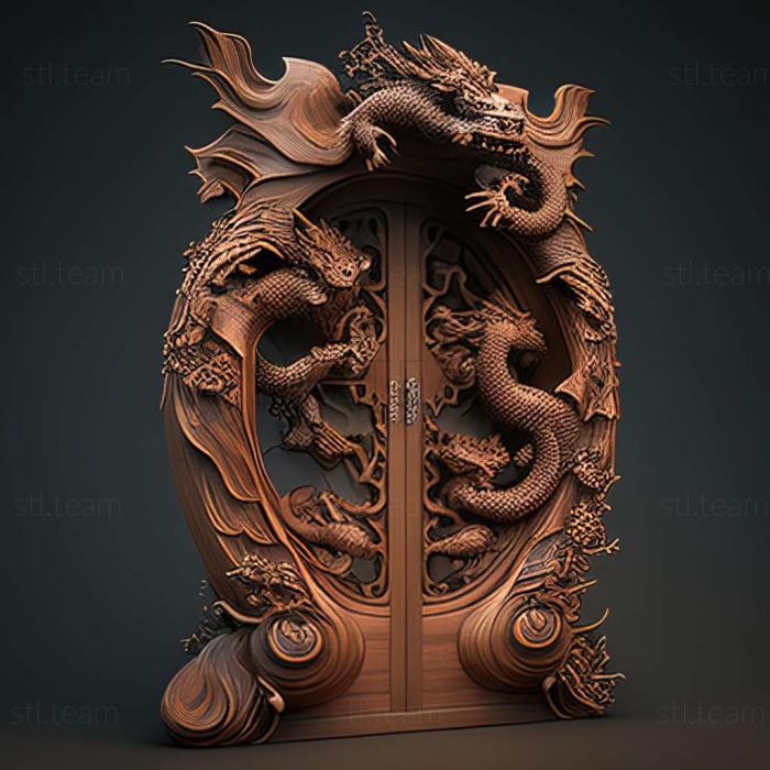 3D модель Двері з CHINA DRAGONS (STL)