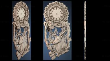 3D model The clock has a deer in the pine forest (STL)