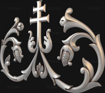 3D model 3d model of church decor, cross and floral pattern (STL)