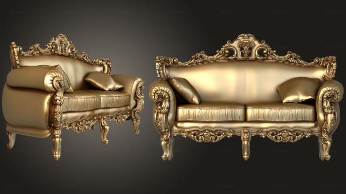 Sofa in classic style with carved decorations