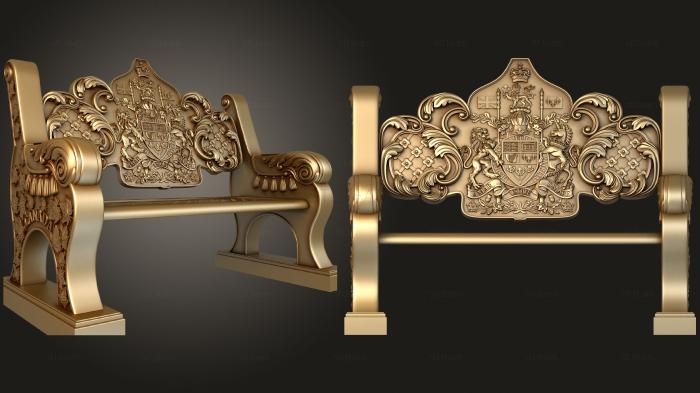 3D model Bench with a carved back in the form of a coat of arms (STL)