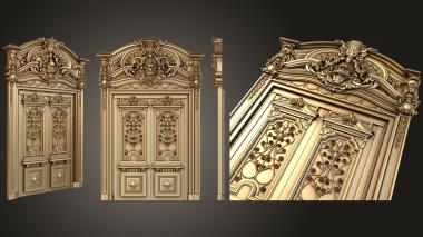 3D model A grandiose carved door with a massive crown and richly carved panels (STL)