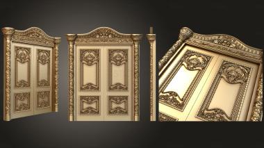 3D модель Шикарная двустворчатая дверь с короной и наличником в классическом стиле (STL)