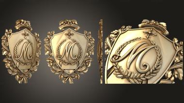3D model Coat of arms with the letter M framed by decors (STL)