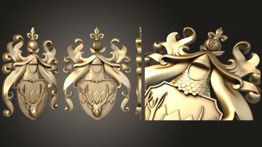 3D model Coat of arms with monograms and with a muzzle of a deer (STL)