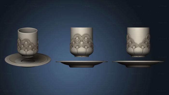 3D модель Чашка и блюдце с веерным узором (STL)