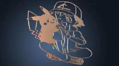 3D модель Эш и Пикачу Декор для стен Gravure Sacha (STL)