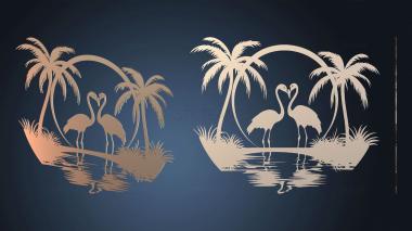 3D model On the Wall Sunset Flamingos Patos (STL)