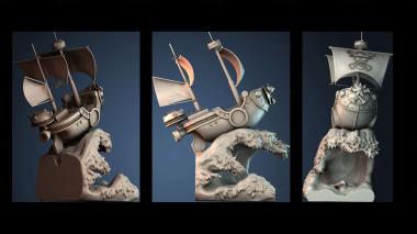 3D модель One Piece Таузенд Санни на большой волне Канагавы (STL)