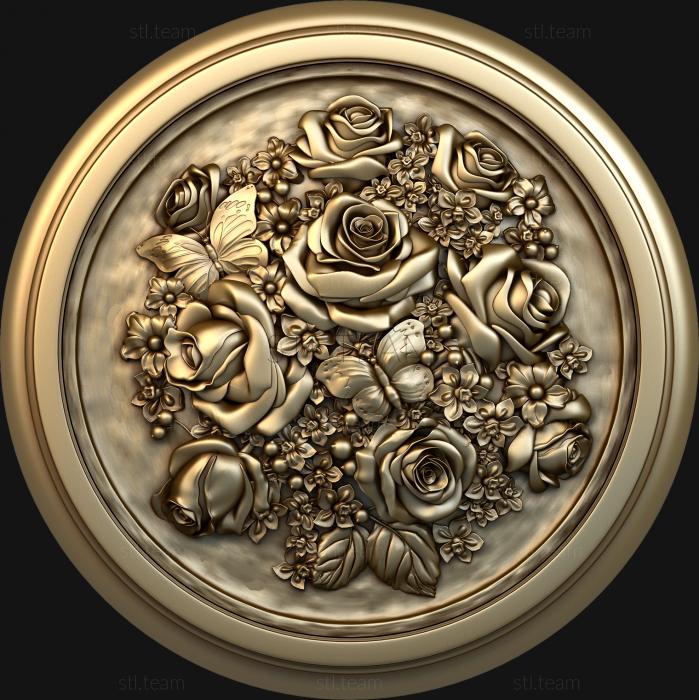 Панно Розы в круглом медальоне