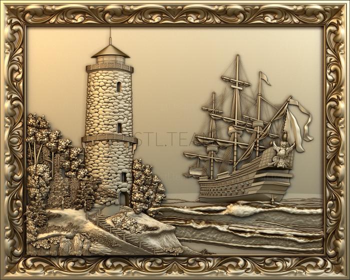 3D модель Море маяк корабль (STL)