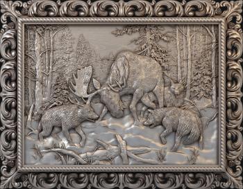 3D model Moose fights with wolves (STL)