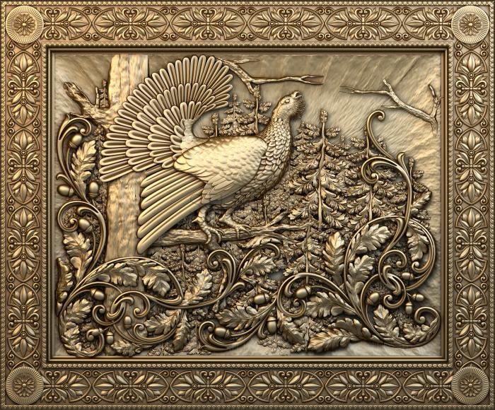 Панно художественные Wood grouse in a carved frame