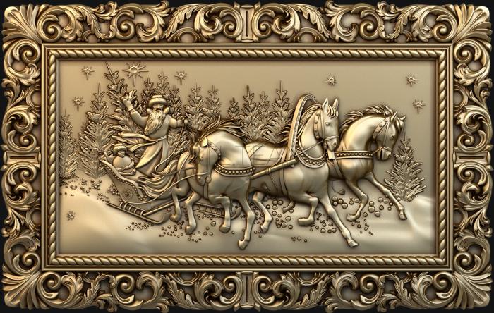 Панно художественные Santa Claus on a troika of horses