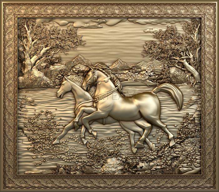 3D model Couple of horses nature (STL)
