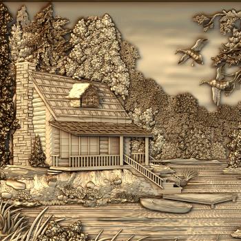 3D модель Пейзаж природа река дом (STL)