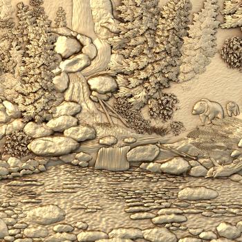 3D model Nature forest lake bears (STL)