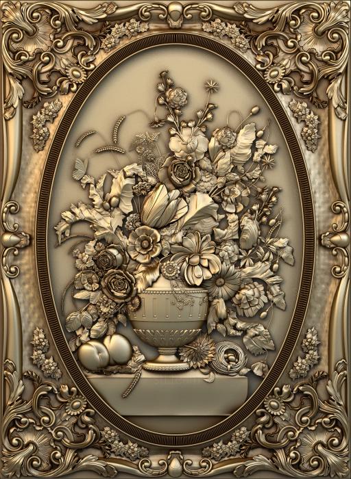 Flowers in a vase oval frame