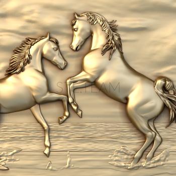 3D модель Пара коней возле воды (STL)