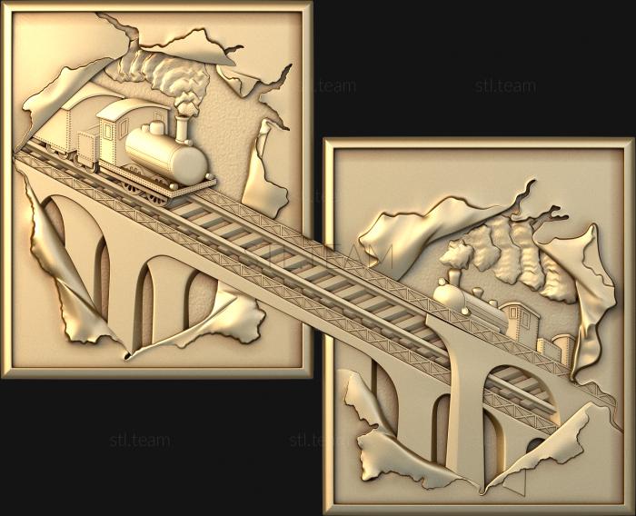 3D model Steam train on the bridge (STL)