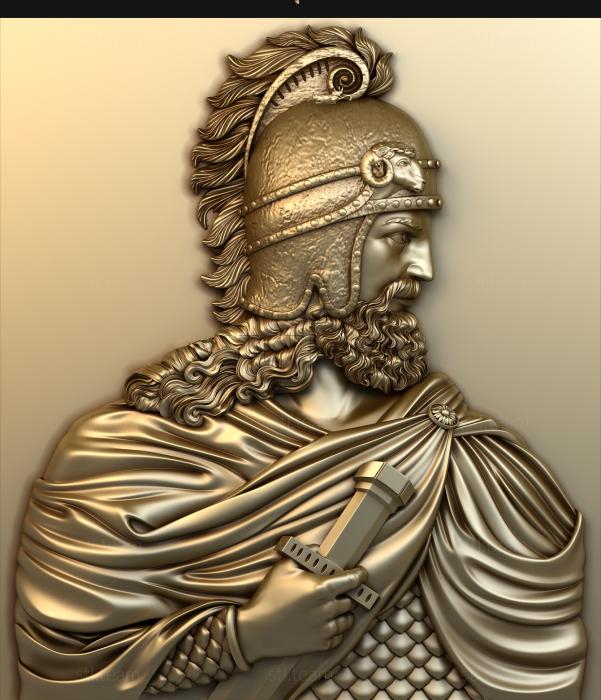 3D model Bust of a warrior in a helmet and cloak (STL)