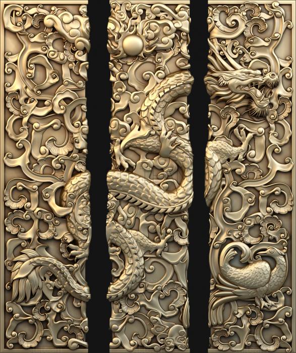 3D model Chinese dragon triptych (STL)
