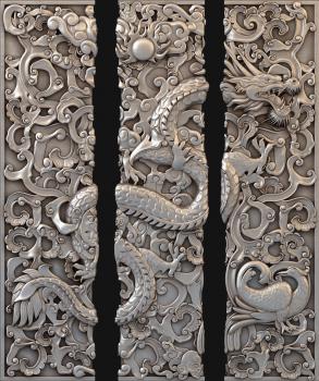 3D model Chinese dragon triptych (STL)