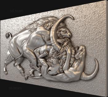 3D model Buffalo fights off tigers (STL)