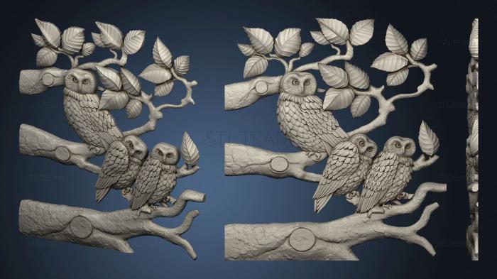3D модель Филенка двери совы на ветке дерева (STL)