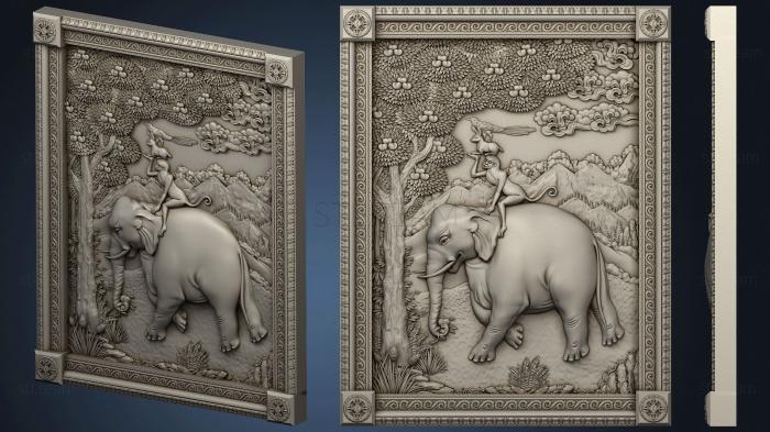 3D модель Панно со слоном и обезьяной 2 (STL)
