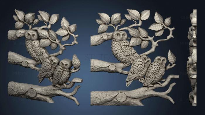 Панно художественные Филенка двери совы на ветке дерева версия1