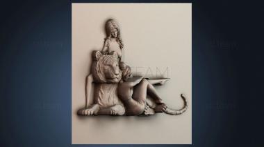 3D модель Фотография девушек и тигра (STL)