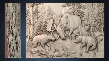 3D model Picture wolf hunting deer (STL)
