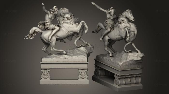 3D модель Статуя амазонки верхом на лошади, сражающейся со львом (STL)