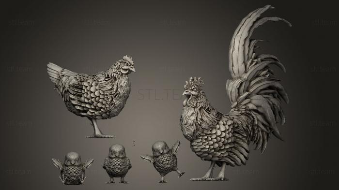 3D модель Курица петух цыплята (STL)