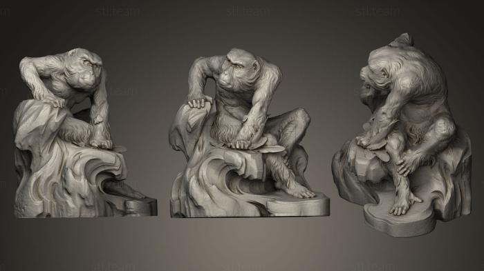 3D model monkey sitting on stump (STL)