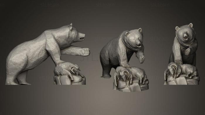3D model Bear and sheep wooden statue 3 minute (STL)