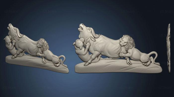 3D модель Львы нападают на быка - рельеф (STL)