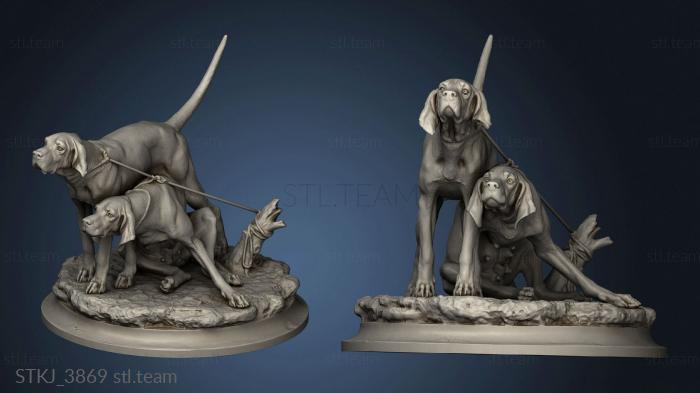 3D model Deux chiens meute lattache Georges Lucien Vacossin (STL)